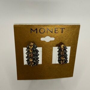 Monet Gold and Smoky Crystal Cluster Hoop Earrings NWT